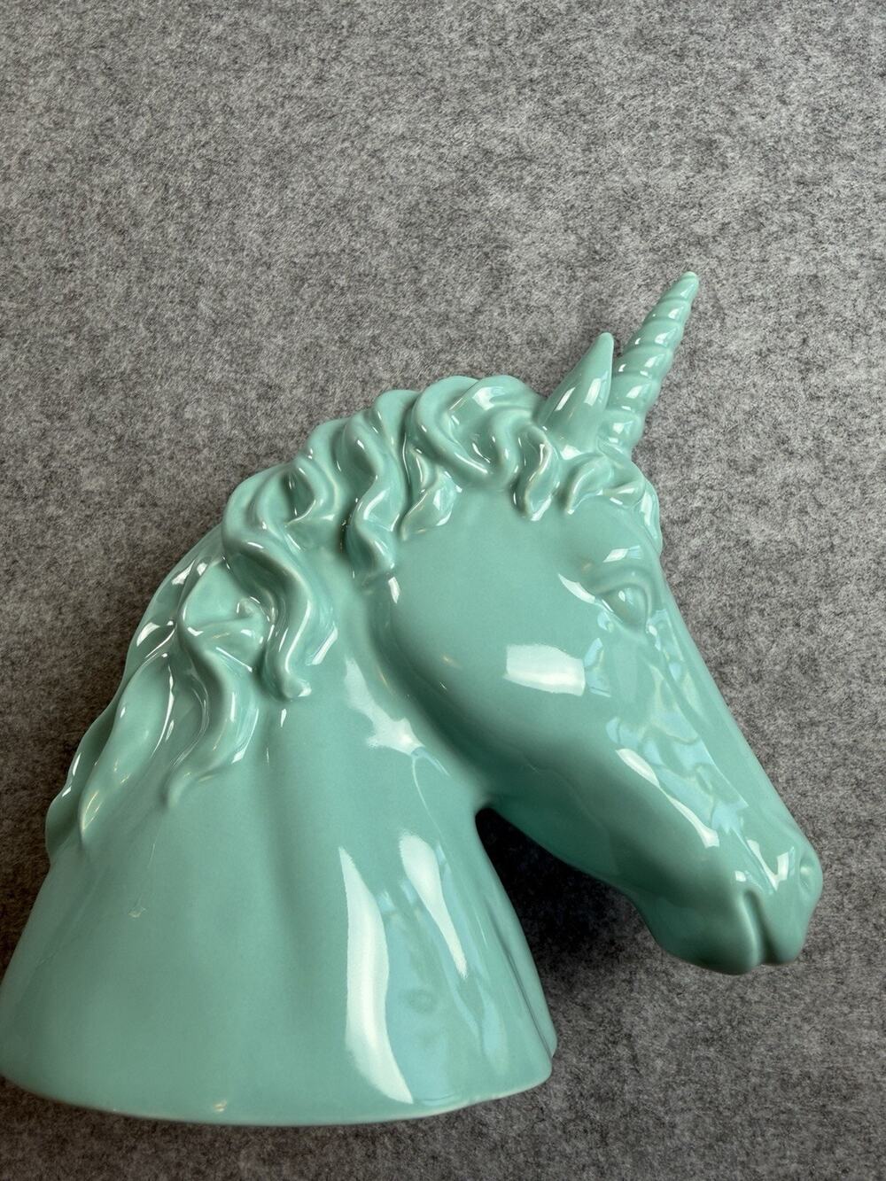 Teal Blue Unicorn Head Ceramic Coin Piggy Bank Shelf Decor Animal Collectible